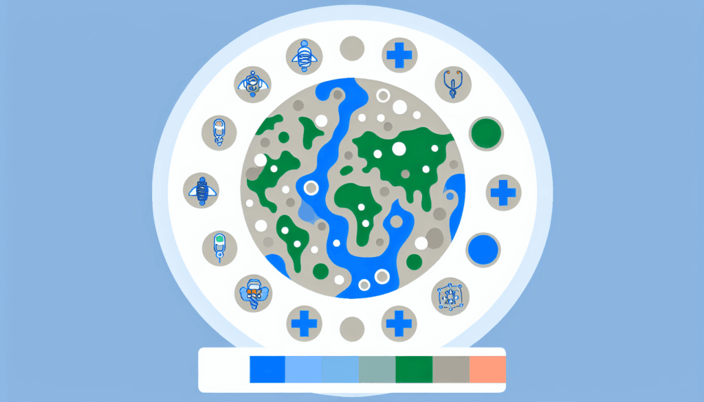 A world globe surrounded by medical symbols to represent international health insurance. The visual style should be similar to children's book illustrations that are known for being simple, cute, and infused with color. The composition should aim for minimalism while maintaining detailed vector illustrations. The drawing should have no background. Please use a color palette consisting of two main hues #A3C503 and #ed7020.