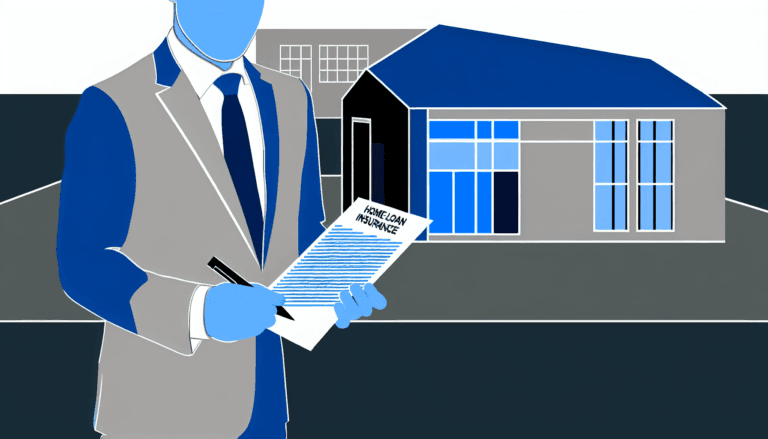 An expatriate in professional attire, examining their home loan insurance contract, standing in front of a modern building. The design is uncomplicated and minimalist, in full color, with no background. The primary color scheme should include #A3C503 and #ed7020. The image should be designed as a vector illustration.