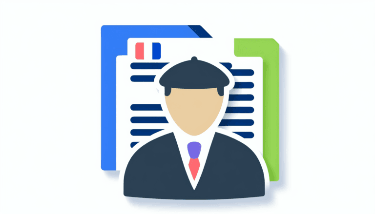 A full-color, minimalist vector illustration of a professional French broker, surrounded by insurance documents, in either Nice or Paris. The image should be simple, have no background, and should not indicate any religious affiliation. While the person is of French descent, their gender is unspecified.